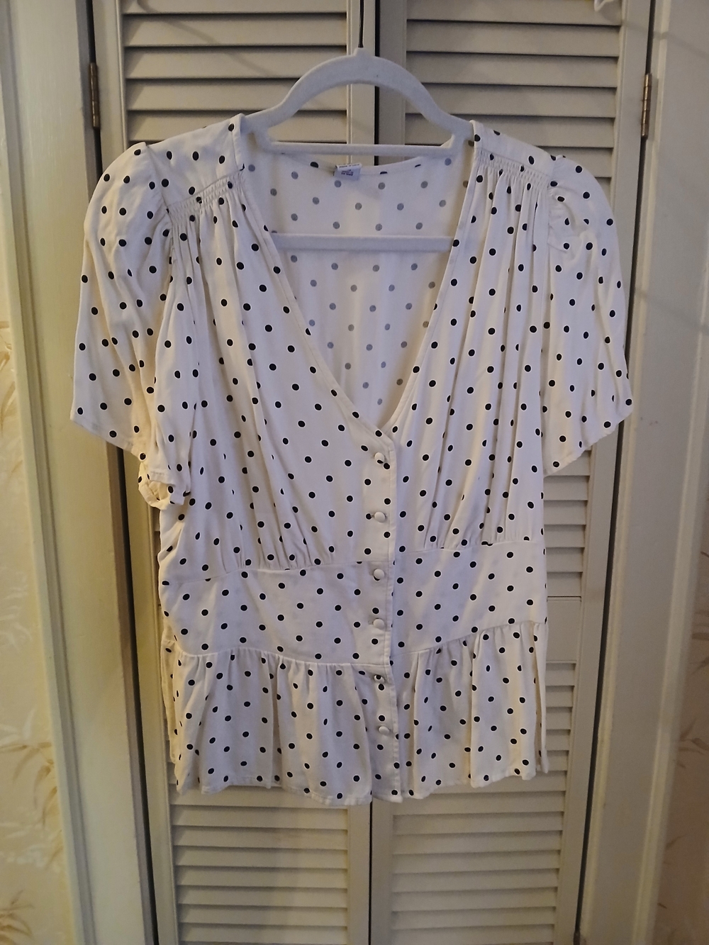 Old Navy White Blouse with Black Polka Dots